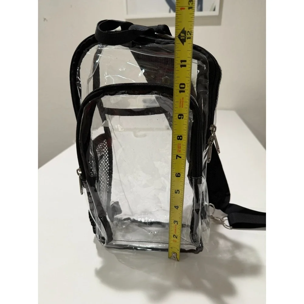 Clear Stadium Approved Sling Bag Crossbody Backpack Transparent PVC Black Trim